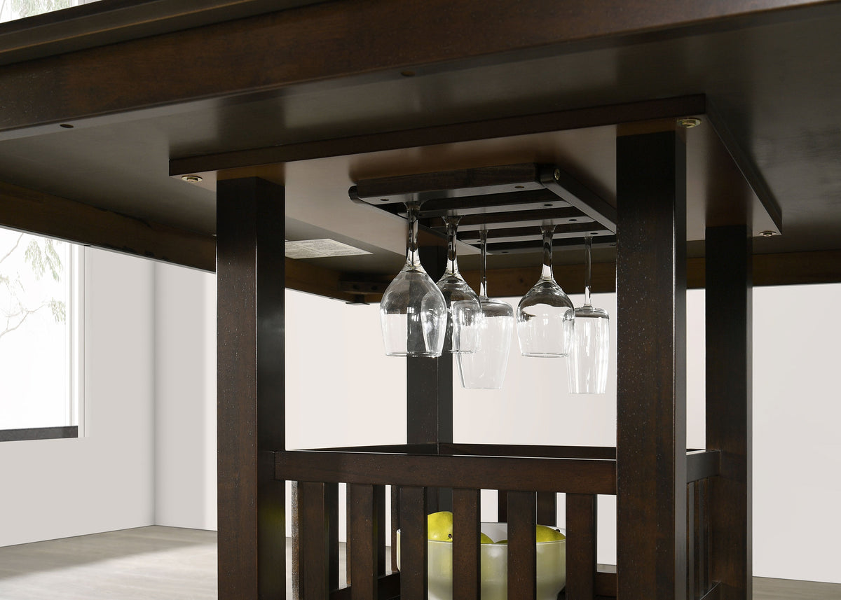 Jaden 47" Square Counter Height Dining Table & Set - Espresso with Wine Storage Base & Leatherette Chairs – view 11