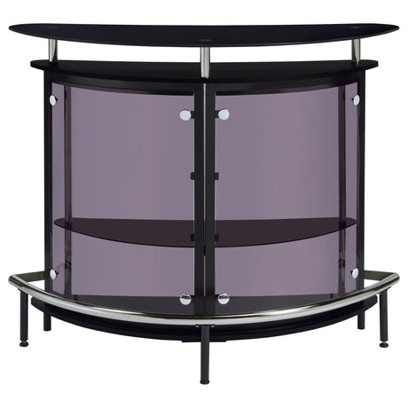 Amarillo Freestanding Home Bar with Glass Top & Stemware Rack - Curved Black with Smoked Acrylic Panels – view 4