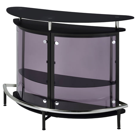 Amarillo Freestanding Home Bar with Glass Top & Stemware Rack - Curved Black with Smoked Acrylic Panels – view 5