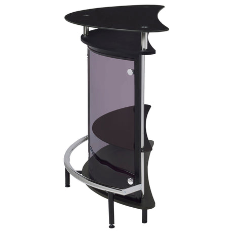 Amarillo Freestanding Home Bar with Glass Top & Stemware Rack - Curved Black with Smoked Acrylic Panels – view 6