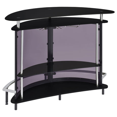Amarillo Freestanding Home Bar with Glass Top & Stemware Rack - Curved Black with Smoked Acrylic Panels – view 7