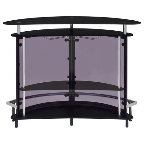 Amarillo Freestanding Home Bar with Glass Top & Stemware Rack - Curved Black with Smoked Acrylic Panels – view 8
