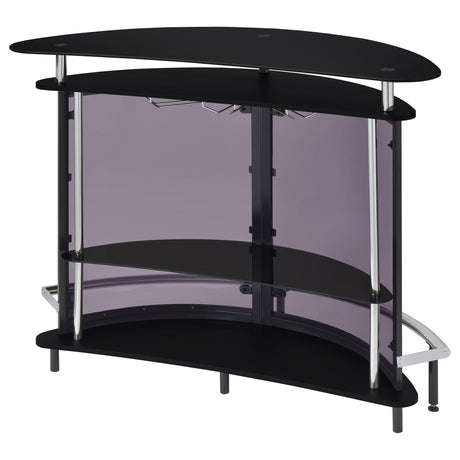 Amarillo Freestanding Home Bar with Glass Top & Stemware Rack - Curved Black with Smoked Acrylic Panels – view 9