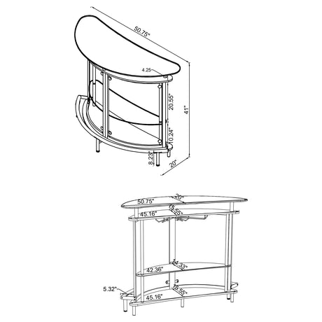 Amarillo Freestanding Home Bar with Glass Top & Stemware Rack - Curved Black with Smoked Acrylic Panels – view 12