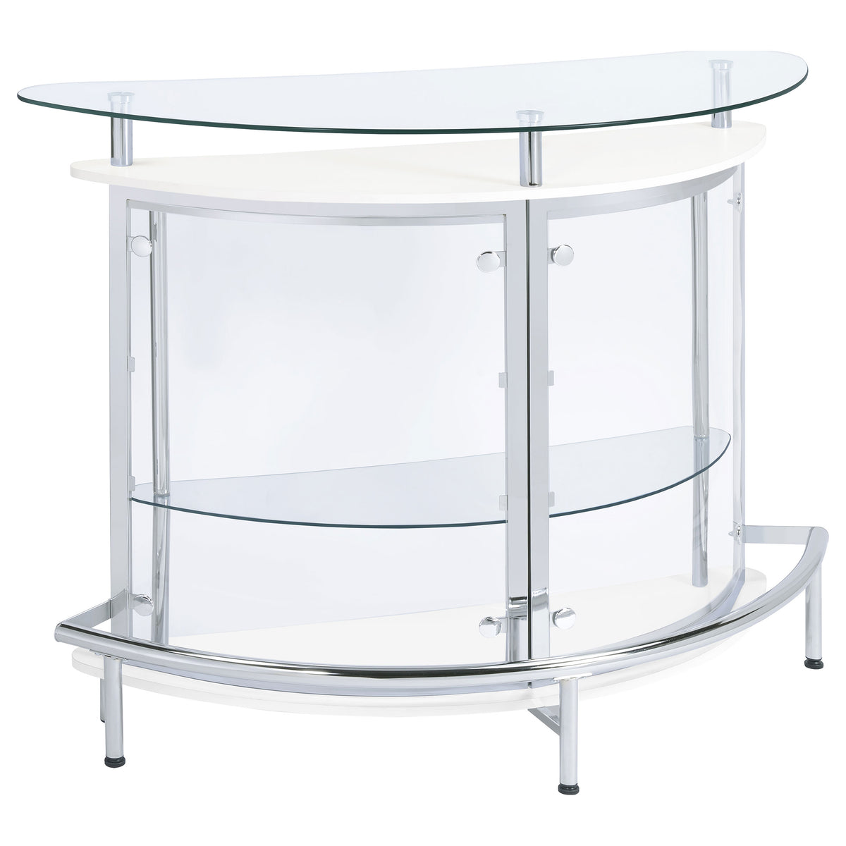 Amarillo Curved Home Bar with Glass Top & Wine Glass Rack