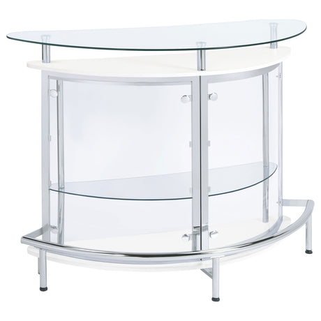 Amarillo Curved Home Bar with Glass Top & Wine Glass Rack