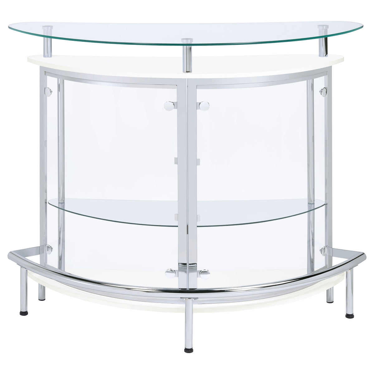 Amarillo Curved Home Bar with Glass Top & Wine Glass Rack - Contemporary White with Chrome Accents – view 4