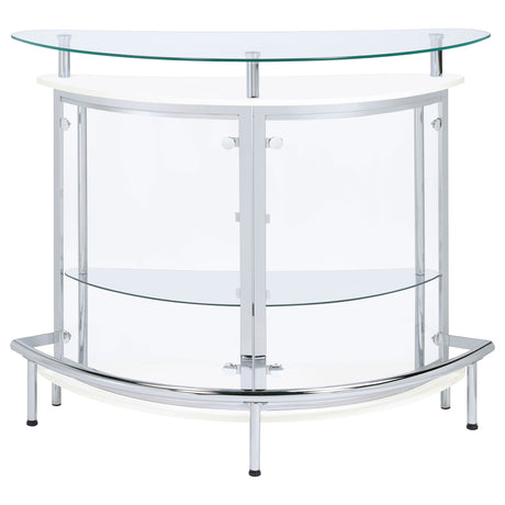 Amarillo Curved Home Bar with Glass Top & Wine Glass Rack - Contemporary White with Chrome Accents – view 4