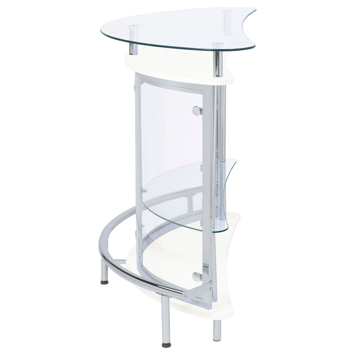 Amarillo Curved Home Bar with Glass Top & Wine Glass Rack - Contemporary White with Chrome Accents – view 6