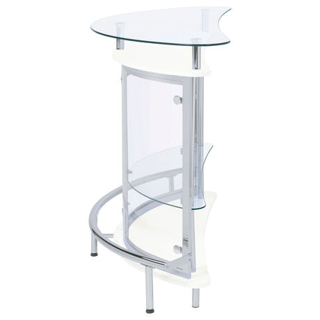 Amarillo Curved Home Bar with Glass Top & Wine Glass Rack - Contemporary White with Chrome Accents – view 6
