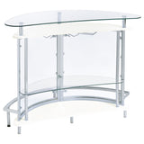 Amarillo Curved Home Bar with Glass Top & Wine Glass Rack - Contemporary White with Chrome Accents – view 7