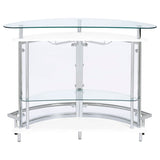 Amarillo Curved Home Bar with Glass Top & Wine Glass Rack - Contemporary White with Chrome Accents – view 8