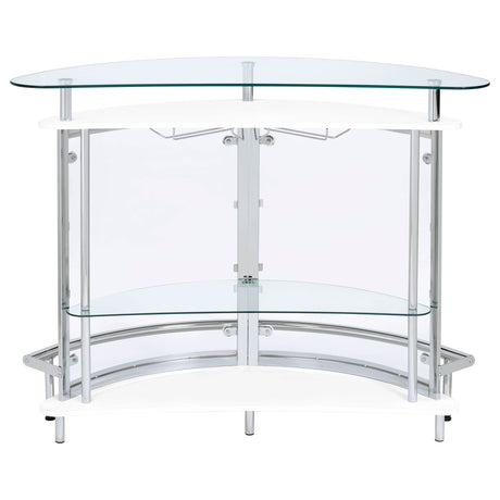 Amarillo Curved Home Bar with Glass Top & Wine Glass Rack - Contemporary White with Chrome Accents – view 8