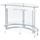 Amarillo Curved Home Bar with Glass Top & Wine Glass Rack - Contemporary White with Chrome Accents – view 9