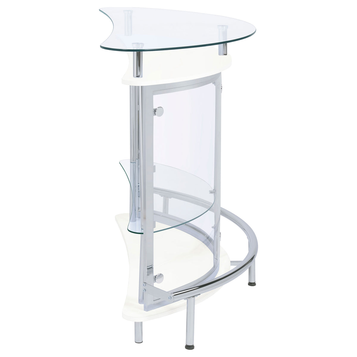 Amarillo Curved Home Bar with Glass Top & Wine Glass Rack - Contemporary White with Chrome Accents – view 10