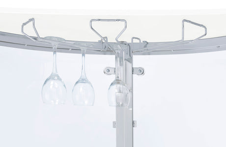 Amarillo Curved Home Bar with Glass Top & Wine Glass Rack - Contemporary White with Chrome Accents – view 11