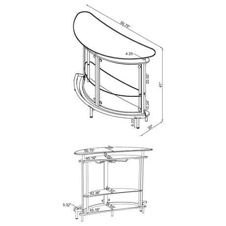 Amarillo Curved Home Bar with Glass Top & Wine Glass Rack - Contemporary White with Chrome Accents – view 13