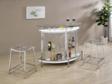 Amarillo Curved Home Bar with Glass Top & Wine Glass Rack - Contemporary White with Chrome Accents – view 14