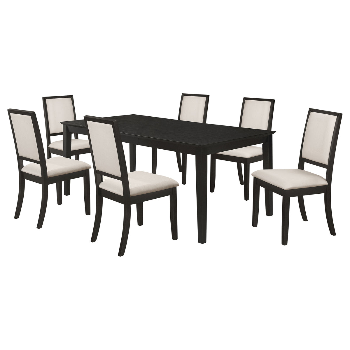 Louise Extension Leaf Dining Table & Sets - Distressed Black with Cream Chenille Side Chairs