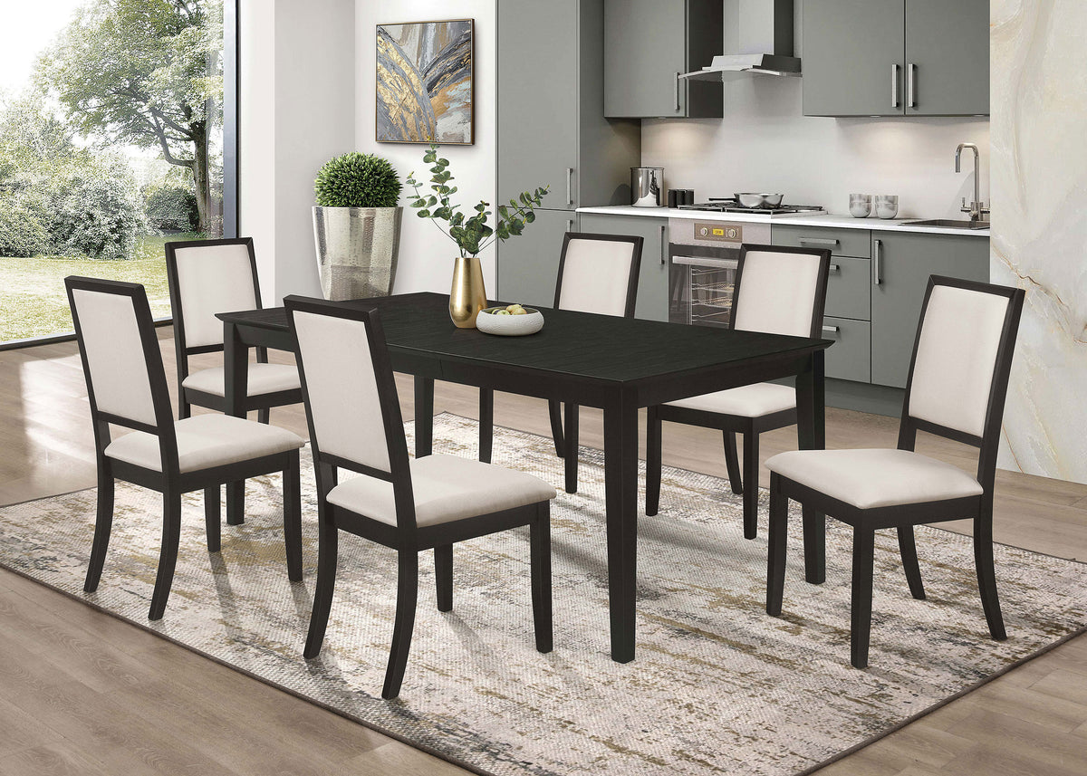 Louise Extension Leaf Dining Table & Sets - Distressed Black with Cream Chenille Side Chairs – view 10
