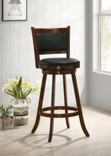 Broxton Swivel Counter or Bar Stools - Black Leatherette Seat & Curved Back on Chestnut Wood, Set of 2 – view 2