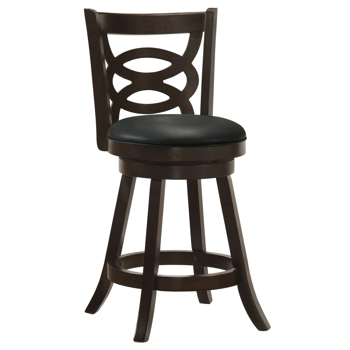 Calecita Open-Back Swivel Counter or Bar Stools, Set of 2 - Cappuccino Wood & Black Leatherette – view 4