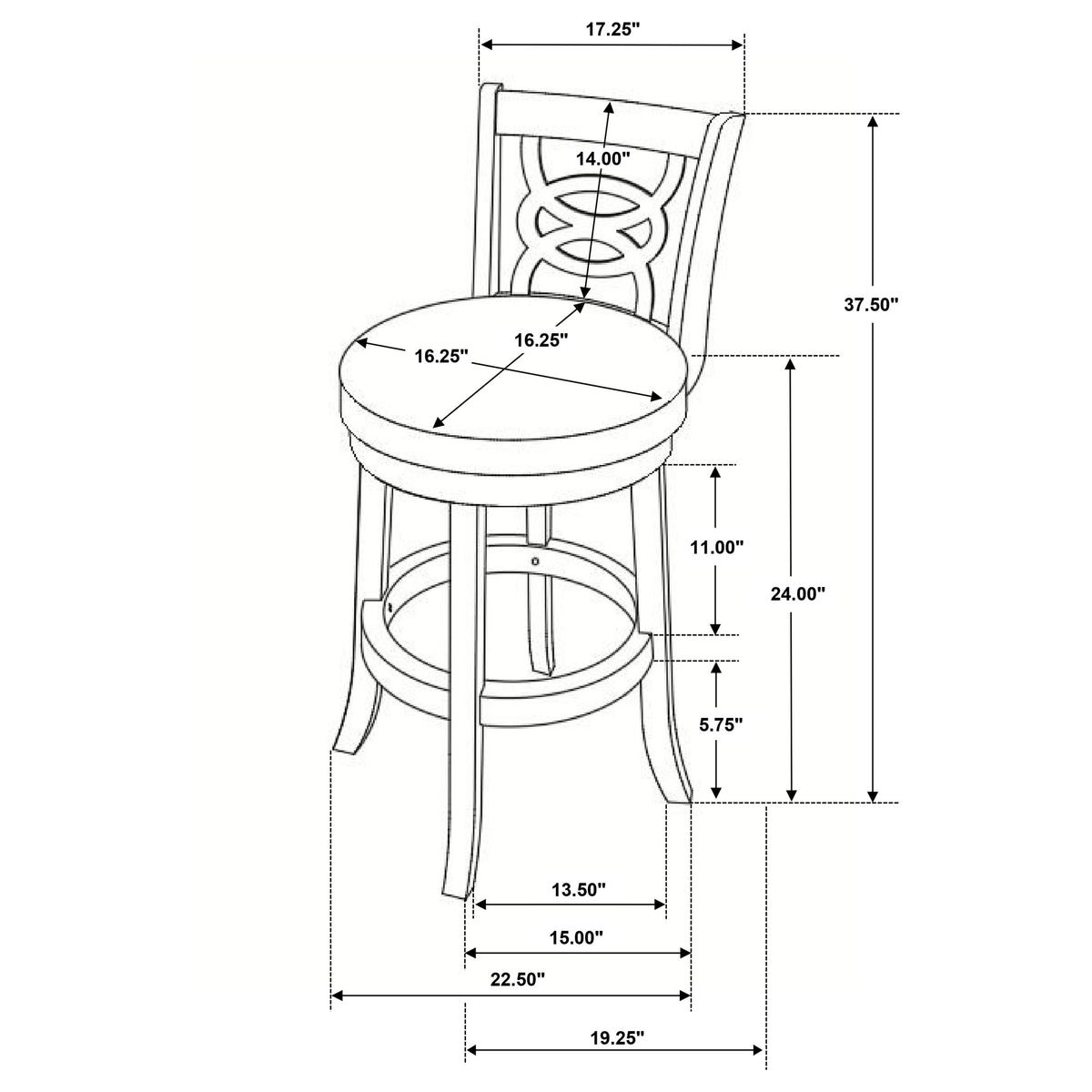 Calecita Open-Back Swivel Counter or Bar Stools, Set of 2 - Cappuccino Wood & Black Leatherette – view 14