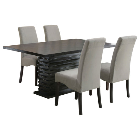 Stanton Dining Collection - 66" Black Pedestal Table, Grey Velvet Chairs & Wave-Front Sideboard – view 12