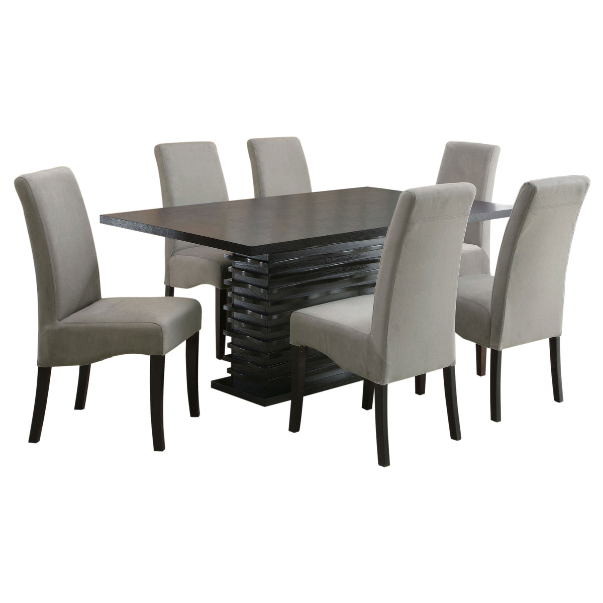 Stanton Dining Collection - 66" Black Pedestal Table, Grey Velvet Chairs & Wave-Front Sideboard – view 19