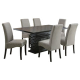 Stanton Dining Collection - 66" Black Pedestal Table, Grey Velvet Chairs & Wave-Front Sideboard – view 19