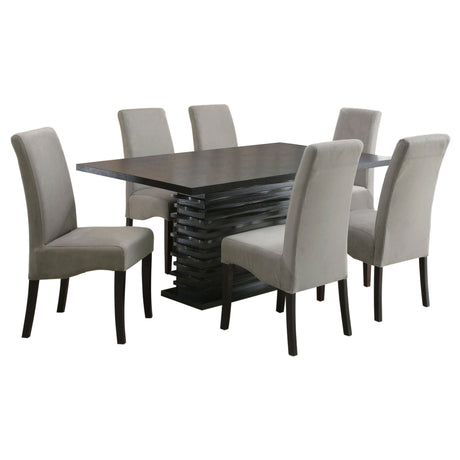 Stanton Dining Collection - 66" Black Pedestal Table, Grey Velvet Chairs & Wave-Front Sideboard – view 19