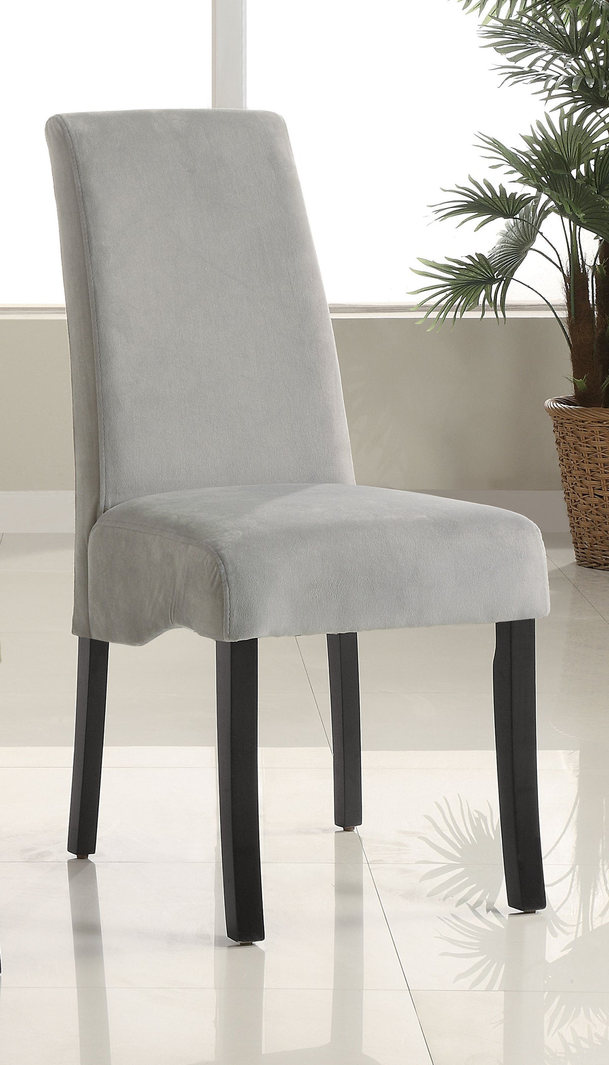Stanton Dining Collection - 66" Black Pedestal Table, Grey Velvet Chairs & Wave-Front Sideboard - lifestyle