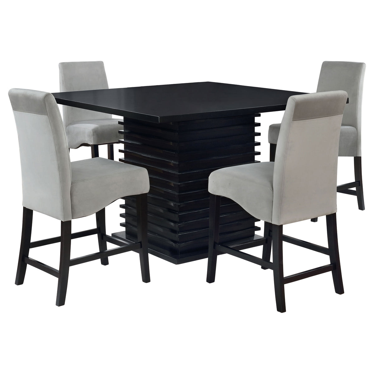 Stanton Square Counter Height Dining Table & Sets - Wave Pedestal Base in Black with Grey Velvet Chairs – view 13