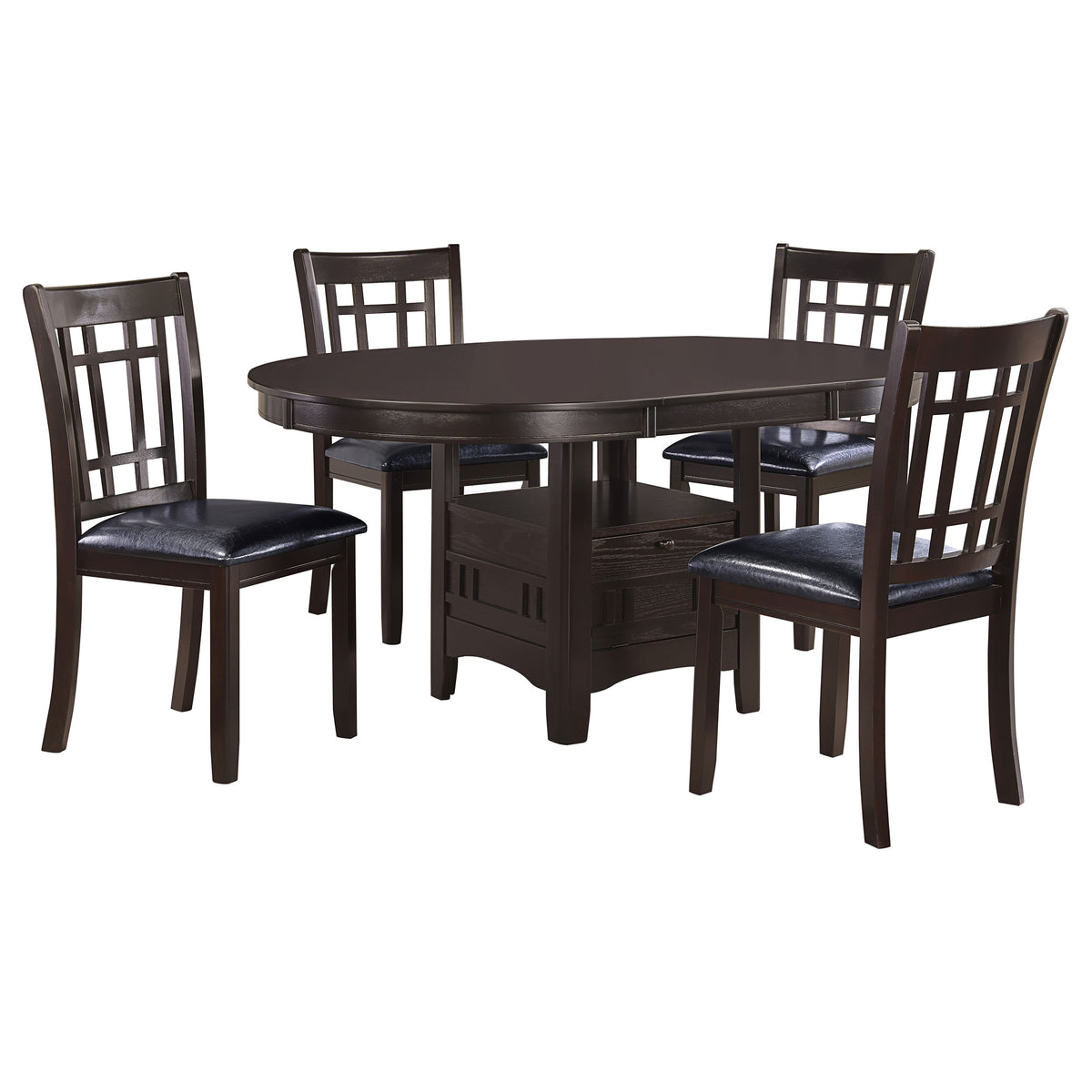 Lavon Oval Extension Dining Table & 5-Piece Set - Transitional Espresso with Storage Pedestal – view 11
