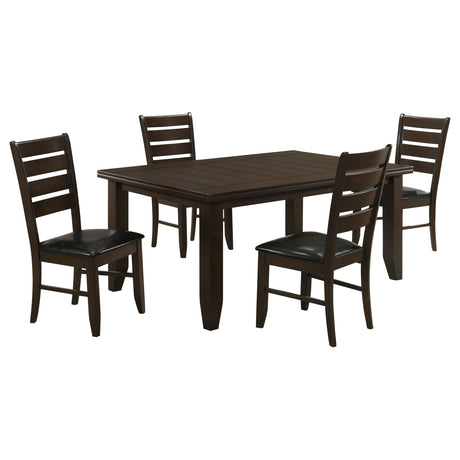 Dalila 66" Plank-Top Dining Table & Sets - Cappuccino Wood with Ladder-Back Chairs & Tufted Bench – view 16