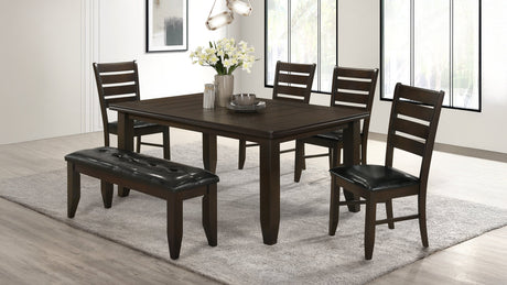 Dalila 66" Plank-Top Dining Table & Sets - 6pcs- Table + 4 Side Chairs + Bench