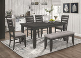 Dalila Plank-Top Dining Table & Sets - 6pcs- Table + 4 Side Chairs + Bench