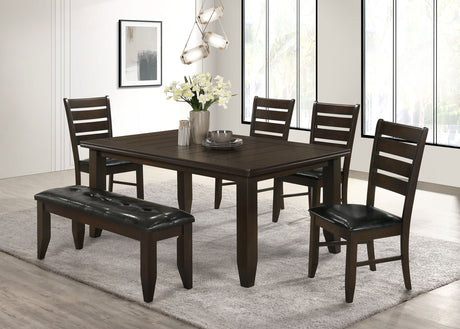 Dalila 66" Plank-Top Dining Table & Sets - Cappuccino Wood with Ladder-Back Chairs & Tufted Bench – view 15
