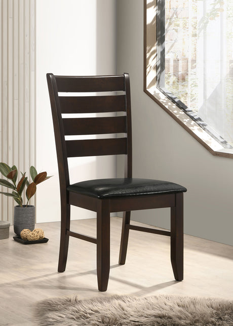 Dalila 66" Plank-Top Dining Table & Sets - Cappuccino Wood with Ladder-Back Chairs & Tufted Bench - lifestyle