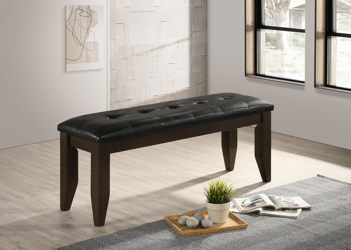Dalila 66" Plank-Top Dining Table & Sets - Cappuccino Wood with Ladder-Back Chairs & Tufted Bench - lifestyle