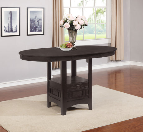 Lavon Oval Counter Height Extension Table & 5-Piece Set - Espresso with Storage Pedestal & Grid-Back Stools – view 1