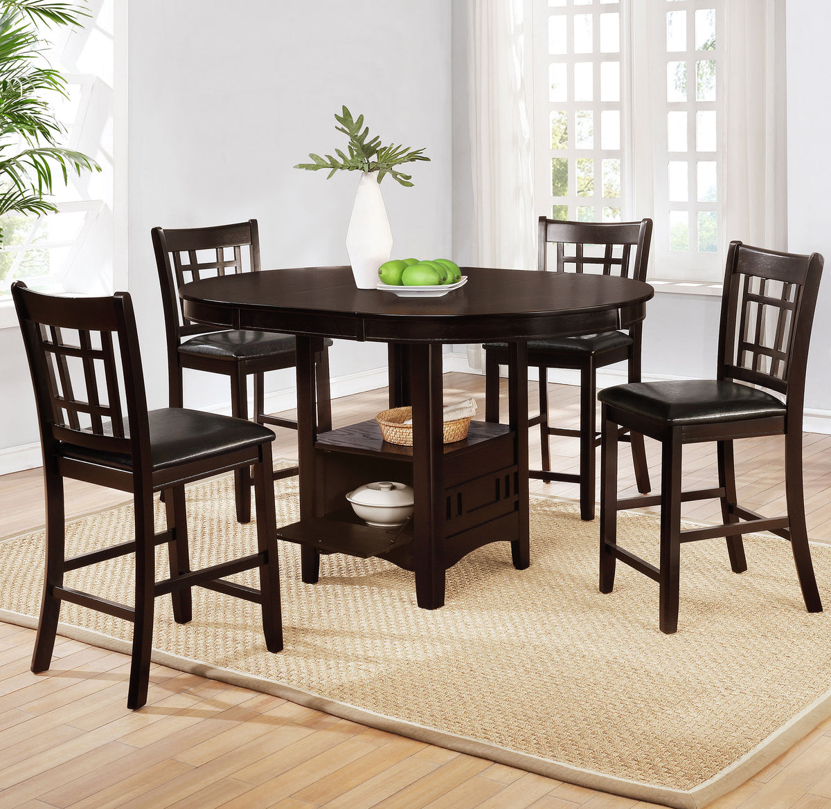 Lavon Oval Counter Height Extension Table & 5-Piece Set - Espresso with Storage Pedestal & Grid-Back Stools – view 11