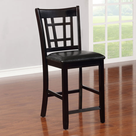 Lavon Oval Counter Height Extension Table & 5-Piece Set - Espresso with Storage Pedestal & Grid-Back Stools - lifestyle