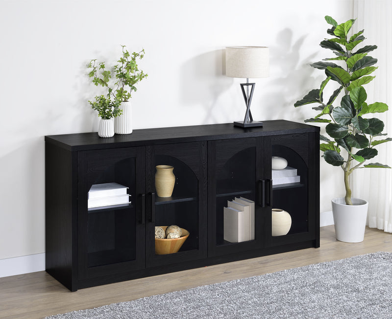 Riva 68" Sideboard Buffet - 4 Arched Glass Doors with Adjustable Storage in Black