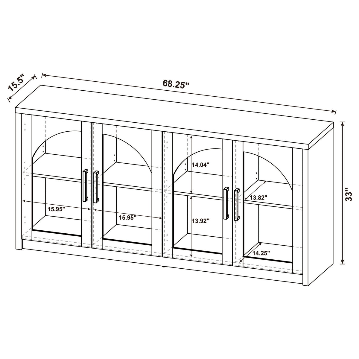 Riva 68" Sideboard Buffet - 4 Arched Glass Doors with Adjustable Storage in Black – view 11