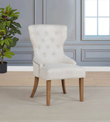 Baney Button-Tufted Wingback Dining Chair - Beige Fabric with Nailhead Trim & Rustic Grey Legs – view 1