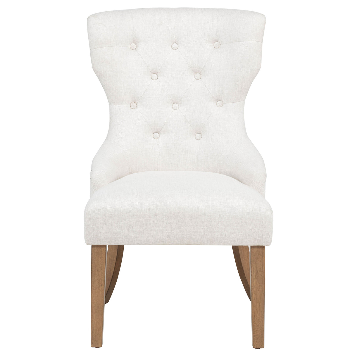 Baney Button-Tufted Wingback Dining Chair - Beige Fabric with Nailhead Trim & Rustic Grey Legs – view 3