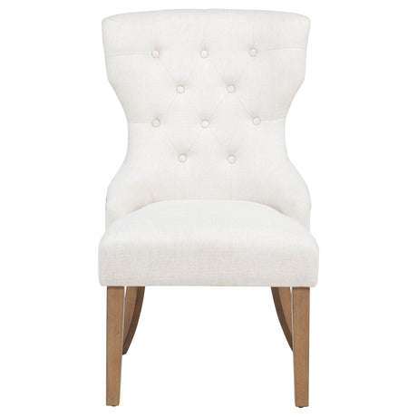 Baney Button-Tufted Wingback Dining Chair - Beige Fabric with Nailhead Trim & Rustic Grey Legs – view 3