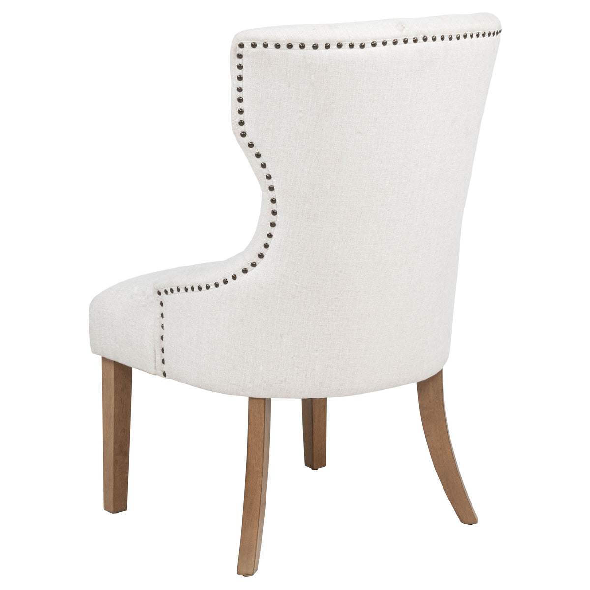 Baney Button-Tufted Wingback Dining Chair - Beige Fabric with Nailhead Trim & Rustic Grey Legs – view 6