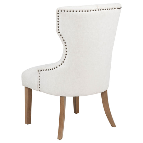 Baney Button-Tufted Wingback Dining Chair - Beige Fabric with Nailhead Trim & Rustic Grey Legs – view 6